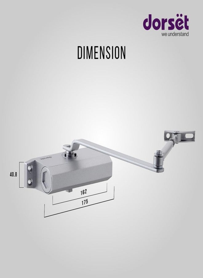 Dorset Door Closer | Hydraulic Auto Door Closer for Wooden & Aluminum Doors | Max Door Weight: 60kg | Max Door Width: 950mm | Adjustable Closing & Latching Speed | Silver Finish | DC60SM - Image 4